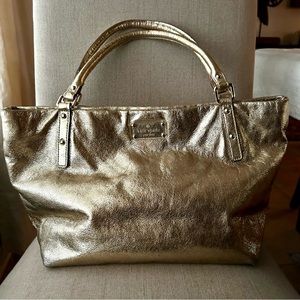 Kate Spade Gold Metallic Leather Purse Shoulder Tote Handbag
